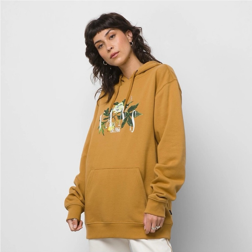🔥 VANS Unisex Hoodie Size M Mustard Floral Logo